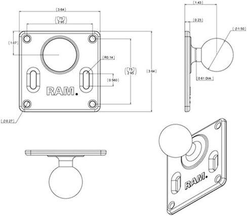 RAM Mounts 100x100mm VESA Plate with Ball RAM-246U with C Size 1.5" Ball in Saudi Arabia