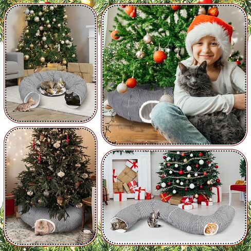 Soulchen سرير شجرة عيد الميلاد القط نفق 3FT × 3FT × 9.8IN داخلي القط دونات أنفاق بيكابو لعبة الكهف 3 طريقة عطلة الشتاء ديكور لجرو أرنب كيتي النمس (المنسوجة البني) in Saudi Arabia