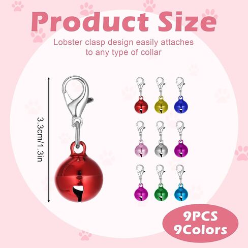 9 Pack Cat Dog Collar Bells, Colourful Pet Small Bell with Clasps Dog Collars Charms Cats Dogs Round Bell Pet Assorted Colors Collar Bells for Festival Party DIY Crafts Decoration in Saudi Arabia