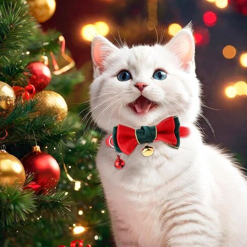 Thinkday 12 جهاز كمبيوتر شخصى طوق عيد الميلاد القط مع ربطة عنق وأجراس، 8 "-14" قابل للتعديل عيد الميلاد الانفصالية طوق هريرة، عطلة القط جرو القوس التعادل مشبك السائبة، الحيوانات الأليفة هريرة لوازم الاشياء الملحقات الديكور in Kuwait