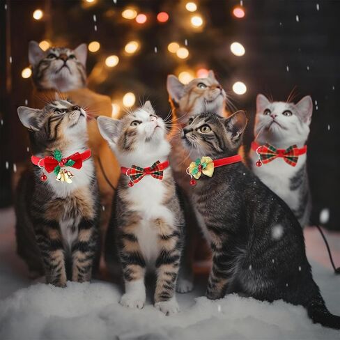 Thinkday 12 جهاز كمبيوتر شخصى طوق عيد الميلاد القط مع ربطة عنق وأجراس، 8 "-14" قابل للتعديل عيد الميلاد الانفصالية طوق هريرة، عطلة القط جرو القوس التعادل مشبك السائبة، الحيوانات الأليفة هريرة لوازم الاشياء الملحقات الديكور in Kuwait