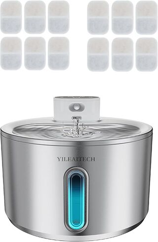 نافورة مياه لاسلكية للقطط من الفولاذ المقاوم للصدأ، تعمل بالبطارية، نافورة مياه لاسلكية للحيوانات الأليفة للقطط والكلاب مع مستشعر للحركة، مضخة فائقة الهدوء، 12 فلترًا (SS، 8 لتر) in Kuwait