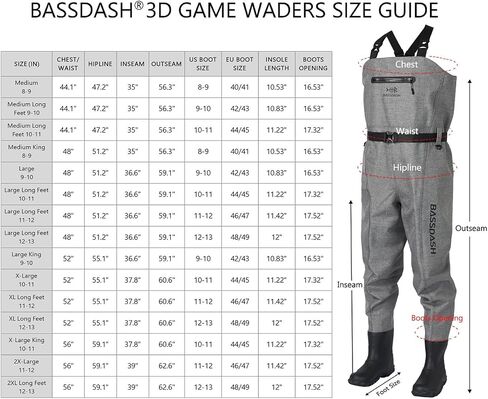 BASSDASH ثلاثية الأبعاد التمهيد لعبة القدم Wader فائقة القوة الأسود منقوشة النايلون البلاستيكية الصيد الصيد أحذية الصدر للرجال في 7 أحجام in Kuwait