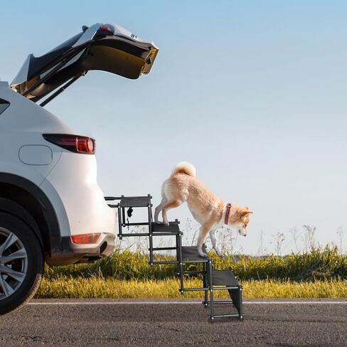YYW Foldable Dog Stairs for Car, Portable Dog Ramps with Non-Slip Surface, Lightweight Pet Steps for Large Dogs Support Up to 180 Lbs Fits Cars, Trucks, SUVs (Dog Stairs) in Saudi Arabia