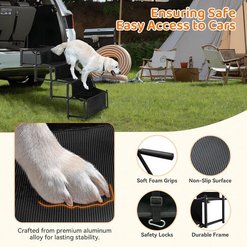 YYW Foldable Dog Stairs for Car, Portable Dog Ramps with Non-Slip Surface, Lightweight Pet Steps for Large Dogs Support Up to 180 Lbs Fits Cars, Trucks, SUVs (Dog Stairs) in Saudi Arabia