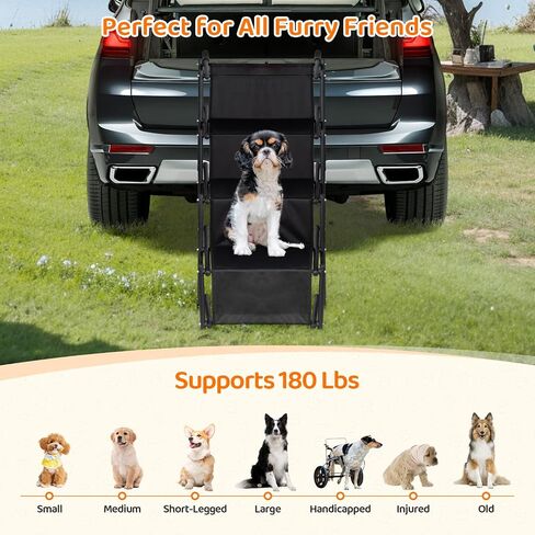 YYW Foldable Dog Stairs for Car, Portable Dog Ramps with Non-Slip Surface, Lightweight Pet Steps for Large Dogs Support Up to 180 Lbs Fits Cars, Trucks, SUVs (Dog Stairs) in Saudi Arabia