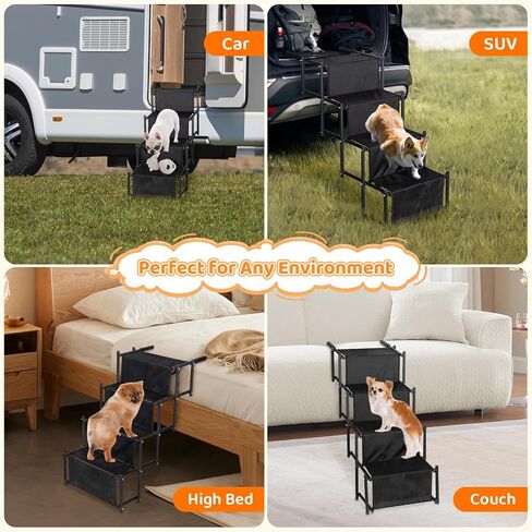 YYW Foldable Dog Stairs for Car, Portable Dog Ramps with Non-Slip Surface, Lightweight Pet Steps for Large Dogs Support Up to 180 Lbs Fits Cars, Trucks, SUVs (Dog Stairs) in Saudi Arabia