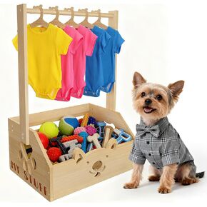 20" x 13.5" x 9" Wooden Dog Closet for Small Dogs - 2-in-1 Clothes Hanger & Storage Basket, with Cute Pet-Face Design, Practical Organizer for Pet Supplies, Home Decor & Dog Gear Tidying in Kuwait