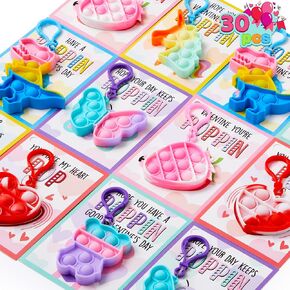 JOYIN 30 Packs Valentine’s Day 6-Design Gift Cards with Pop Bubble Keychains, Mini Colored Pop, Multi-Shape Stress Relief Fidget Toys for Kids Valentine's Party Favors and Classroom Gift Exchange in Saudi Arabia