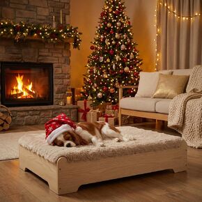 GLOSSGODS Elevated Dog Bed and Mattress with Removable Washable Cover, Orthopedic Egg Crate Foam, Wooden Frame, Suitable for Pet Up to 90 lbs, Naturalwood XL in Saudi Arabia