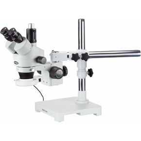 AmScope SM-3T-54S Professional Trinocular Stereo Zoom Microscope, WH10x Eyepieces, 7X-45X Magnification, 0.7X-4.5X Zoom Objective, 54-Bulb LED Light, Single-Arm Boom Stand, 110V-240V in Kuwait