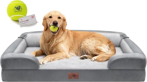 Extra Large Dog Bed, Orthopedic XL Washable Memory Foam Bed for Big Dogs Waterproof Pet Couch Sofa Bolster with Removable Cover, Non-Slip Bottom, Tennis Ball Toy, 42x30 in Saudi Arabia