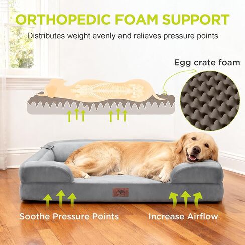 Extra Large Dog Bed, Orthopedic XL Washable Memory Foam Bed for Big Dogs Waterproof Pet Couch Sofa Bolster with Removable Cover, Non-Slip Bottom, Tennis Ball Toy, 42x30 in Saudi Arabia