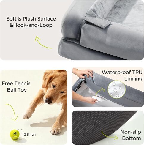 Extra Large Dog Bed, Orthopedic XL Washable Memory Foam Bed for Big Dogs Waterproof Pet Couch Sofa Bolster with Removable Cover, Non-Slip Bottom, Tennis Ball Toy, 42x30 in Saudi Arabia