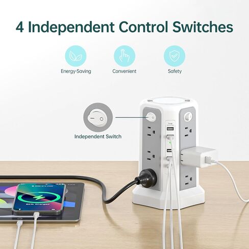 PASSUS Surge Protector Power Strip Tower 10FT (4A1C) with PD18W USB C Port in Kuwait