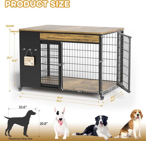 38" Dog Crate Furniture - Dog Crate with DIY Frame, Sliding Door Indoor Kennel, Wooden Dog Cage End Table, for Medium/Large Breed, Rustic Brown Size L in Saudi Arabia