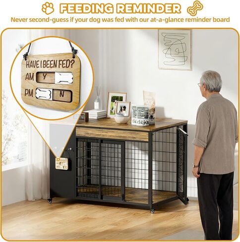 38" Dog Crate Furniture - Dog Crate with DIY Frame, Sliding Door Indoor Kennel, Wooden Dog Cage End Table, for Medium/Large Breed, Rustic Brown Size L in Saudi Arabia