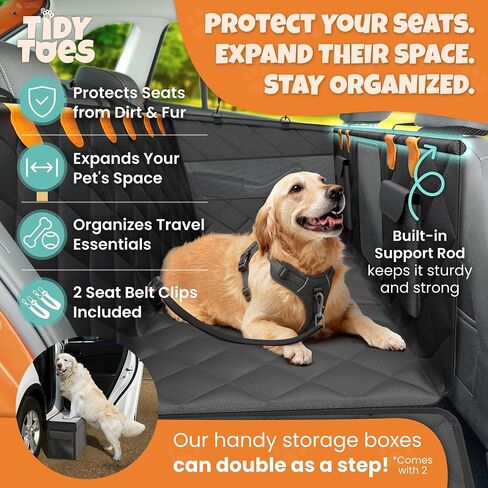 Backseat Cover for Dogs in Car with 2x Storage Boxes - Waterproof Dog Car Seat Cover, Backseat Extender Clip Strap, Carry Bag - Hammock Bed Seat Extender for Dogs, Pet Protector for SUV Truck in Saudi Arabia