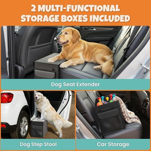 Backseat Cover for Dogs in Car with 2x Storage Boxes - Waterproof Dog Car Seat Cover, Backseat Extender Clip Strap, Carry Bag - Hammock Bed Seat Extender for Dogs, Pet Protector for SUV Truck in Saudi Arabia