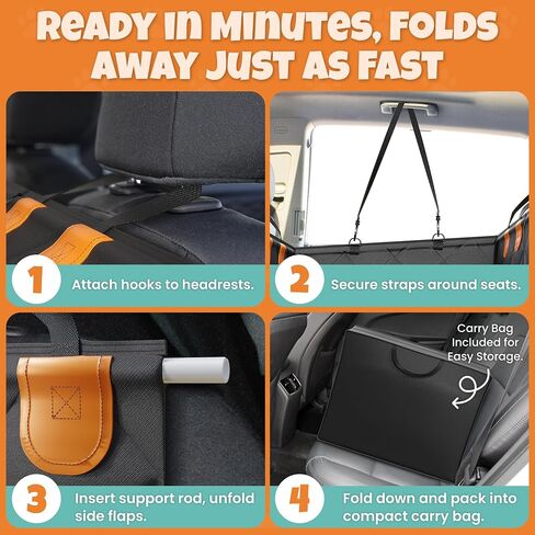 Backseat Cover for Dogs in Car with 2x Storage Boxes - Waterproof Dog Car Seat Cover, Backseat Extender Clip Strap, Carry Bag - Hammock Bed Seat Extender for Dogs, Pet Protector for SUV Truck in Saudi Arabia