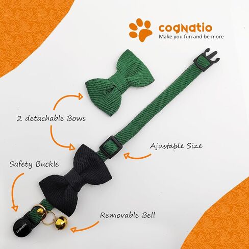 Cat Collar with Bells, Safety Quick Release Breakaway cat Collars with 2 Bows in, 1 Pack Girl Boy Kitten Collar,Adjustable 20-30cm (Xmas Green, 20-30cm) in Saudi Arabia