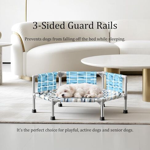 Elevated Dog Bed with Guardrail, Cooling Outdoor Pet Cot with 3-Sided Fence，Raised Dog Cot with Metal Frame, Easy to Assemble in Saudi Arabia