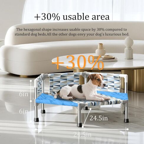 Elevated Dog Bed with Guardrail, Cooling Outdoor Pet Cot with 3-Sided Fence，Raised Dog Cot with Metal Frame, Easy to Assemble in Saudi Arabia