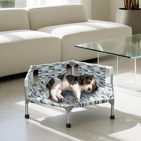 Elevated Dog Bed with Guardrail, Cooling Outdoor Pet Cot with 3-Sided Fence，Raised Dog Cot with Metal Frame, Easy to Assemble in Saudi Arabia