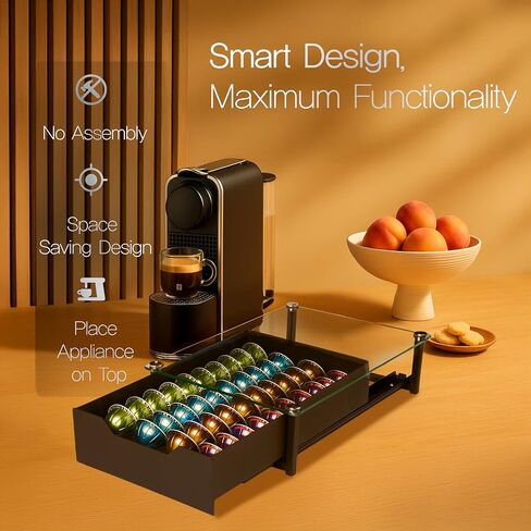 حامل كبسولات القهوة مع درج السكك الحديدية لنسبرسو - سعة 40 كبسولة لكبسولات نسبرسو فيرتولين وأكواب K - زجاج مقسى وقاعدة معدنية مضادة للانزلاق منظم كبسولات القهوة 16.14 × 11.81 × 3.94 in Kuwait