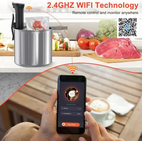 طباخ Sous Vide، آلة Sous Vide بقدرة 1100 واط، طباخ دقيق لدورة غمر مع تحكم باللمس، درجة حرارة دقيقة، هادئ للغاية، مقاوم للماء IPX7، تسخين سريع والتحكم في الوقت in Kuwait