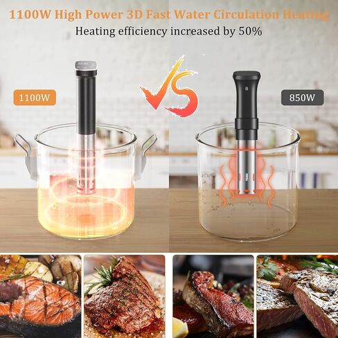 طباخ Sous Vide، آلة Sous Vide بقدرة 1100 واط، طباخ دقيق لدورة غمر مع تحكم باللمس، درجة حرارة دقيقة، هادئ للغاية، مقاوم للماء IPX7، تسخين سريع والتحكم في الوقت in Kuwait