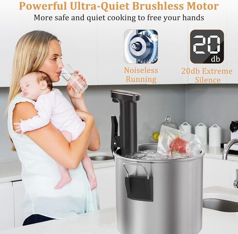 طباخ Sous Vide، آلة Sous Vide بقدرة 1100 واط، طباخ دقيق لدورة غمر مع تحكم باللمس، درجة حرارة دقيقة، هادئ للغاية، مقاوم للماء IPX7، تسخين سريع والتحكم في الوقت in Kuwait