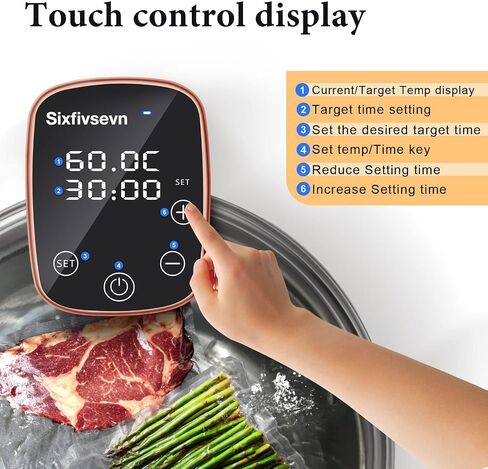 طباخ Sous Vide، آلة Sous Vide بقدرة 1100 واط، طباخ دقيق لدورة غمر مع تحكم باللمس، درجة حرارة دقيقة، هادئ للغاية، مقاوم للماء IPX7، تسخين سريع والتحكم في الوقت in Kuwait