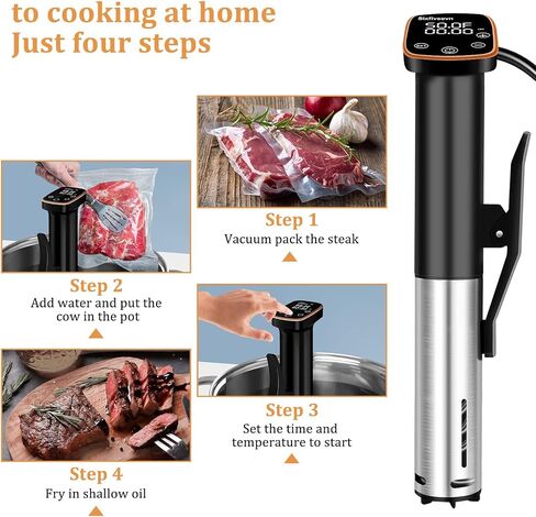 طباخ Sous Vide، آلة Sous Vide بقدرة 1100 واط، طباخ دقيق لدورة غمر مع تحكم باللمس، درجة حرارة دقيقة، هادئ للغاية، مقاوم للماء IPX7، تسخين سريع والتحكم في الوقت in Kuwait