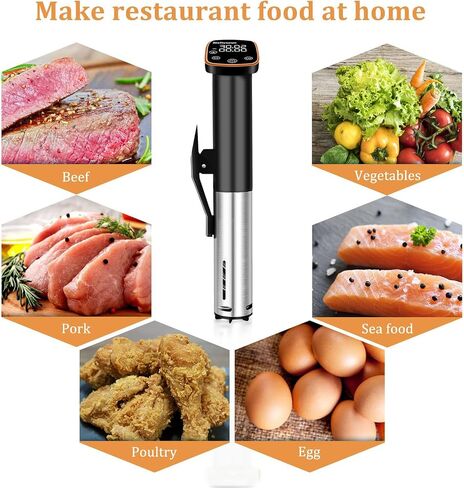 طباخ Sous Vide، آلة Sous Vide بقدرة 1100 واط، طباخ دقيق لدورة غمر مع تحكم باللمس، درجة حرارة دقيقة، هادئ للغاية، مقاوم للماء IPX7، تسخين سريع والتحكم في الوقت in Kuwait