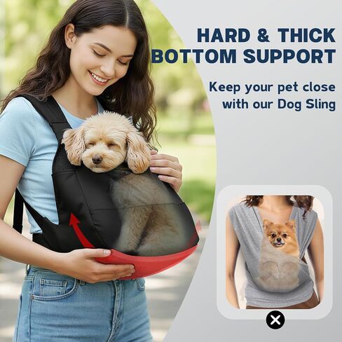 Dog Sling Carrier for Small Dogs with Bottom Support, Adjustable Pet Front Dog Carrier-Padded Straps Reducing Back Neck Pain, Anti-Anxiety Backpack for Travel Hiking Camping, Hands Free (Black,S) in Saudi Arabia