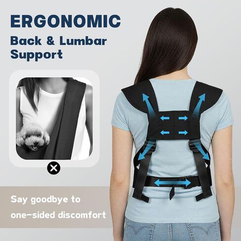 Dog Sling Carrier for Small Dogs with Bottom Support, Adjustable Pet Front Dog Carrier-Padded Straps Reducing Back Neck Pain, Anti-Anxiety Backpack for Travel Hiking Camping, Hands Free (Black,S) in Saudi Arabia