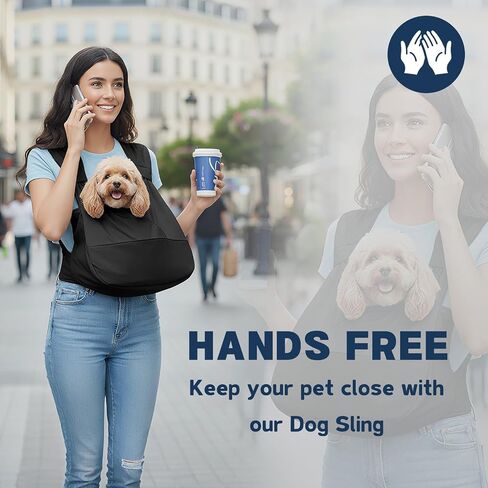 Dog Sling Carrier for Small Dogs with Bottom Support, Adjustable Pet Front Dog Carrier-Padded Straps Reducing Back Neck Pain, Anti-Anxiety Backpack for Travel Hiking Camping, Hands Free (Black,S) in Saudi Arabia