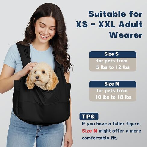 Dog Sling Carrier for Small Dogs with Bottom Support, Adjustable Pet Front Dog Carrier-Padded Straps Reducing Back Neck Pain, Anti-Anxiety Backpack for Travel Hiking Camping, Hands Free (Black,S) in Saudi Arabia