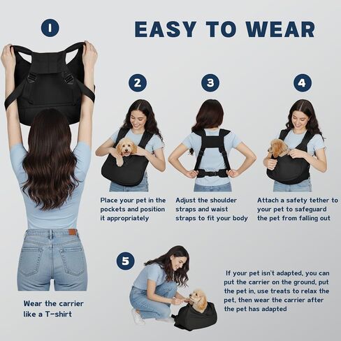 Dog Sling Carrier for Small Dogs with Bottom Support, Adjustable Pet Front Dog Carrier-Padded Straps Reducing Back Neck Pain, Anti-Anxiety Backpack for Travel Hiking Camping, Hands Free (Black,S) in Saudi Arabia