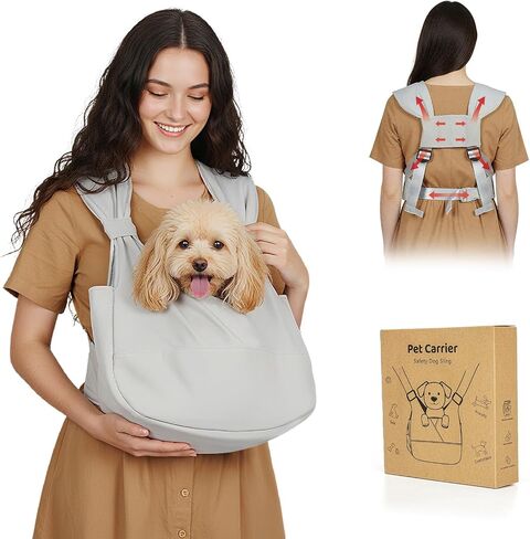 Dog Sling Carrier for Small Dogs with Bottom Support, Adjustable Pet Front Dog Carrier-Padded Straps Reducing Back Neck Pain, Anti-Anxiety Backpack for Travel Hiking Camping, Hands Free (Black,S) in Saudi Arabia