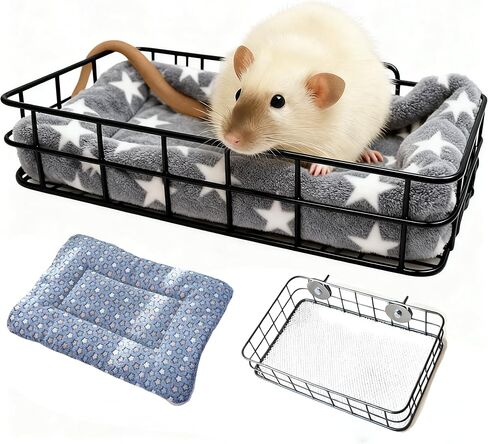 Rat Bed Platform with Blanket, Metal Cage Accessory and Soft Pad, Small Pet Animal Rest Hammock, Chew Proof Habitat House Hide Toy for Guinea Pigs Chinchillas Sugar Gliders Hamsters Birds-Black in Saudi Arabia