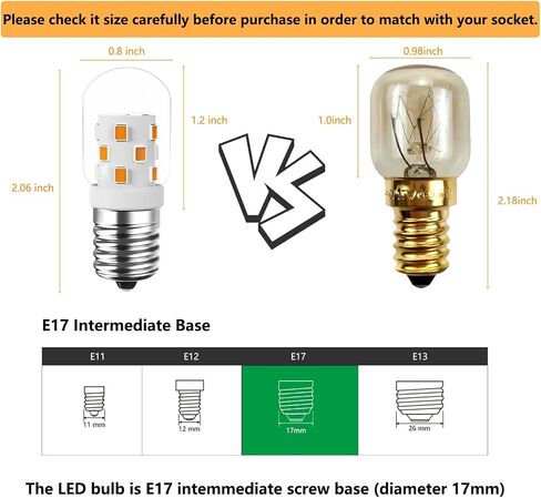 LED Microwave Light Bulbs, E17 LED Bulb Dimmable for Range Hood, 3W 380 Lumens, LED Appliance Light Bulb Over Stove, Daylight White 6000K 2 Pack in Saudi Arabia