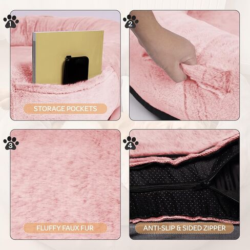 سرير كلب بشري، مقاس 71 بوصة × 45 بوصة × 14 بوصة بحجم بشري للبالغين يناسب الحيوانات الأليفة، سرير قابل للغسل من الفرو الصناعي لتقويم العظام مع جيب للتخزين، جملي in Kuwait