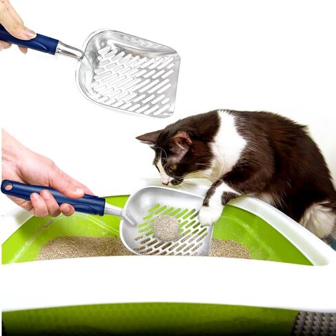 Small Cat Litter Scoop with Long Handle - Aluminum Alloy Sifter for Clumping Litter, Diagonal Sifting Hole for Easy Poop Cleaning, Lightweight & Durable, 13" x 4.72", Blue Handle in Saudi Arabia