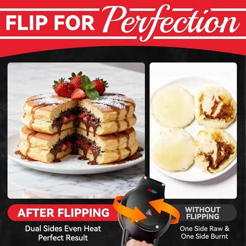 Flip Pancake Maker Machine, Ceramic Coated Pancake Pan for 6.5 Inch Pancakes, Omelette, Crepe & Quesadilla, Frittata, Double Sided Omelette Pan Nonstick, Graphite in Saudi Arabia