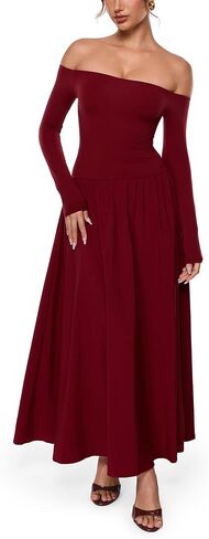 INLYRIC Women's Off The Shoulder Long Sleeve Maxi Dresses Elegant Formal Wedding Guest Cocktail Long Dresses in Saudi Arabia