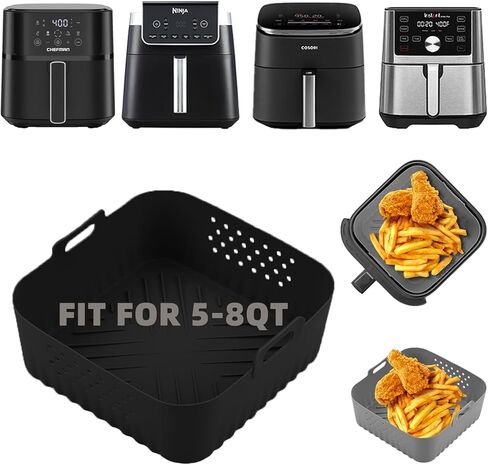 بطانات مقلاة الهواء السيليكون لـ Ninja 10Qt Doubblestack XL 2-Basket SL401 SL400 SL451 AIR FRYER ، 2PCS RESTANCE RESTANGE SILICONE SILICONE LINERS FRYER FRYER FRYER in Kuwait