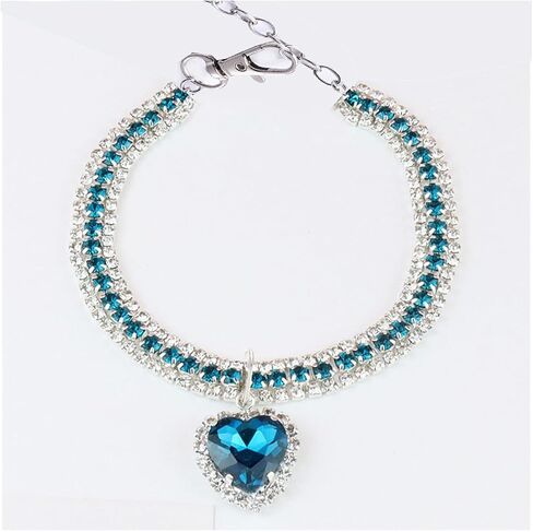 Adjustable Sparkling 3 Rows Crystal Diamond Rhinestone Pet Collar for Small Medium Large Pets Cats Dogs with Heart Bling Breakaway Design (Light Blue, Neck :8.5+2 Inch) in Saudi Arabia