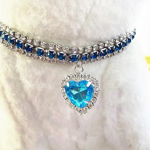 Adjustable Sparkling 3 Rows Crystal Diamond Rhinestone Pet Collar for Small Medium Large Pets Cats Dogs with Heart Bling Breakaway Design (Light Blue, Neck :8.5+2 Inch) in Saudi Arabia